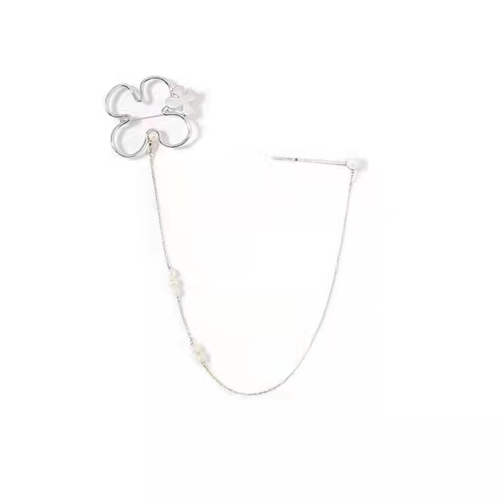 Brosa dama, Perle/Aliaj/Cuart, 51 cm, Argintiu