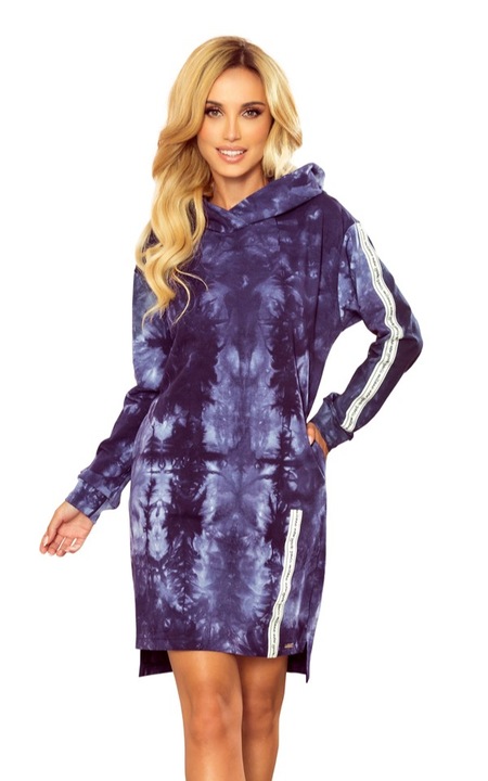 Rochie cu buzunare si gluga, Albastru, 36