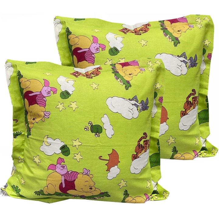 Set doua huse de perna verde 40X40cm "Winnie the Pooh" din bumbac 100%, by Liz Line - SP40/40140