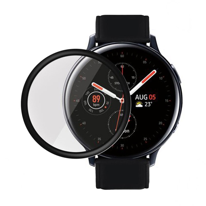 Folie de protectie pentru Samsung Galaxy Watch Active 2 - 40 mm, Sticla Securizata Full HD, Instalare usoara, Ultra Protection, Negru