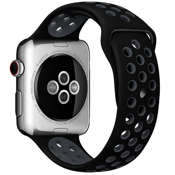 SILKASE каишка за Apple iWatch, силикон Sport Liquid, 38/40/41 мм, черно/тъмно сиво