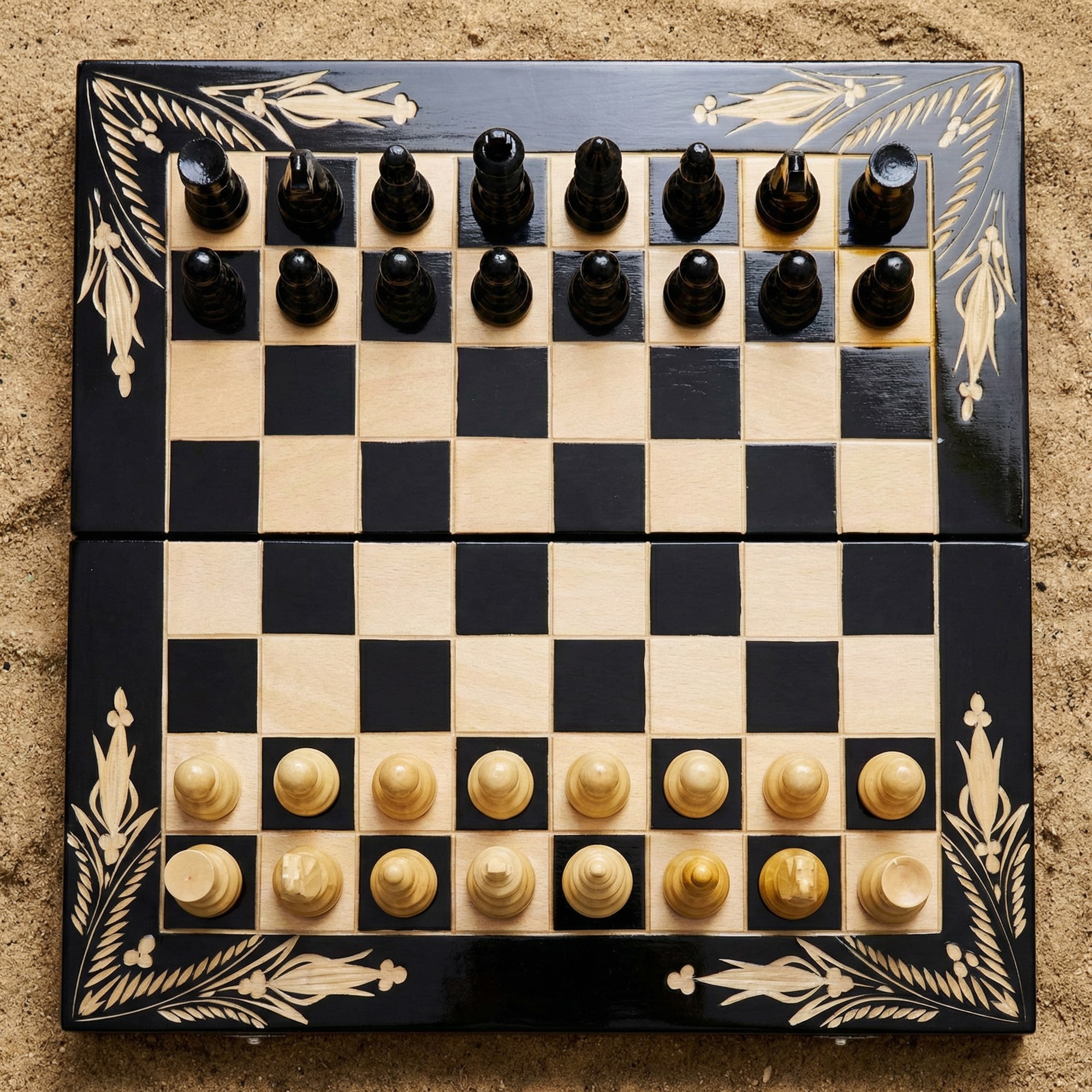 Joc Sah si Table din Lemn ROmde™, 38x38 cm, Negru cu Alb - eMAG.ro