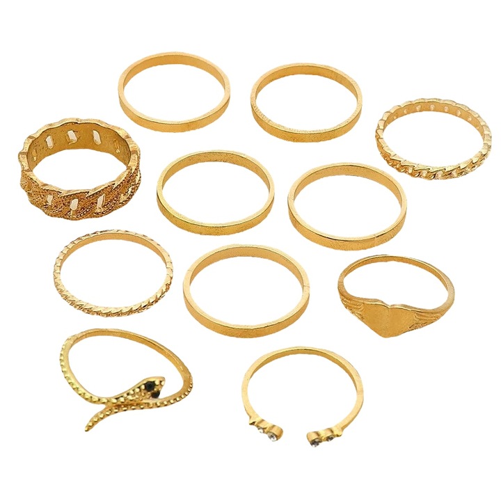 Set 11 inele aurii, cu sarpe si pietre, Filipa C6, Pursehuit