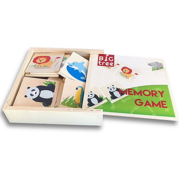 Jucarie Big Tree Memory Game, din lemn, 16 bucati, 12,5x12,5x3 cm