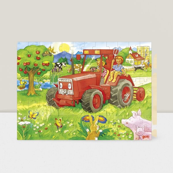 Puzzle din lemn cu rama - Tractorul de la ferma, 96 piese - eMAG.ro