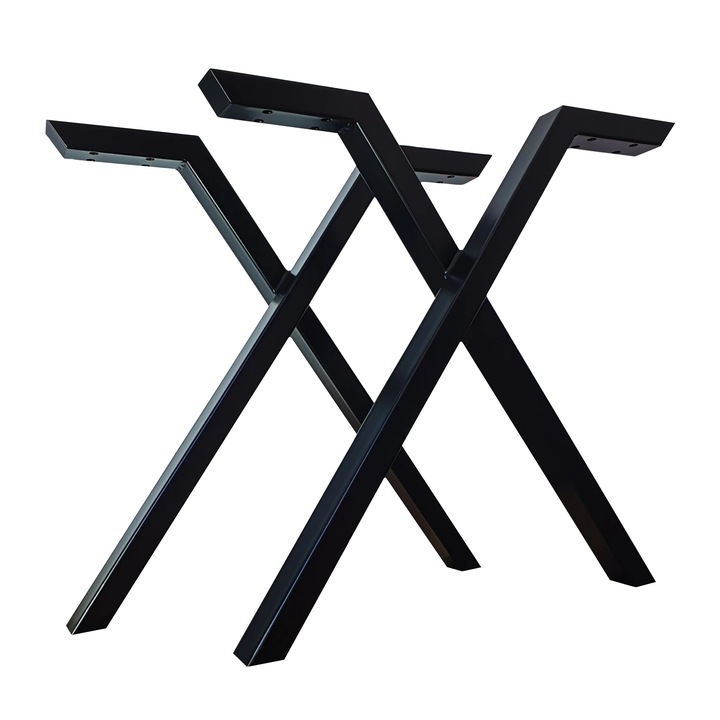Set 2 picioare metalice pentru masa Xen, vopsite electrostatic, 72 x 70 cm, profil 3 x 3 cm, otel, negru, kit montaj inclus