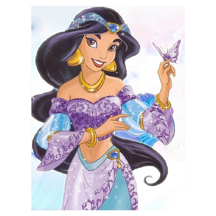 Kit pictura cu diamante 5D, Model Jasmine cu Fluture, 30x40 cm, Multicolor