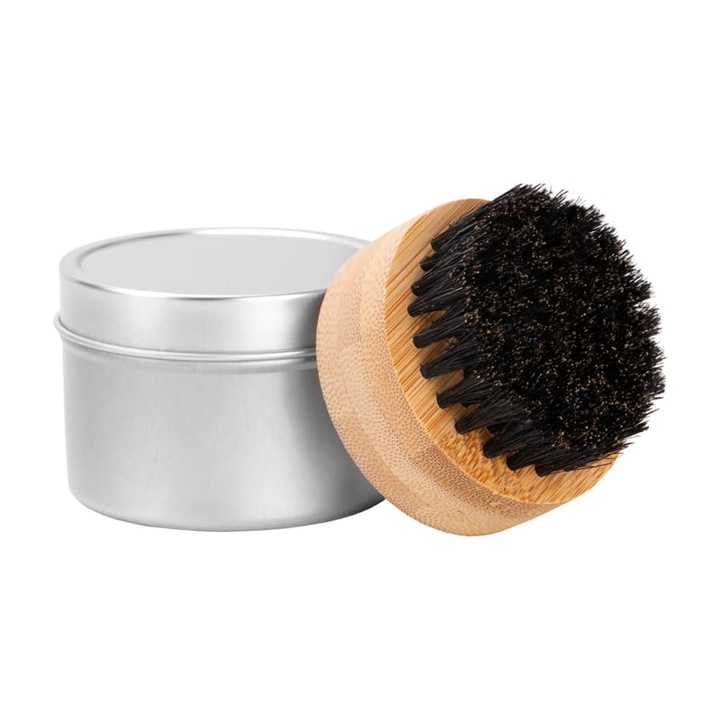 Комплект четки за брада/мустаци и метална кутия Activeshop, H-69, Косъм от глиган, кафяво/черно
