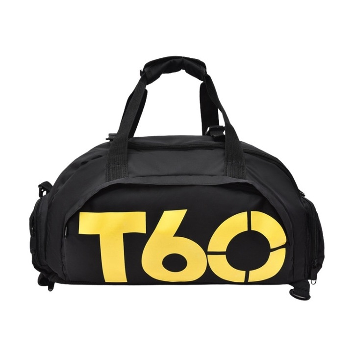 Geanta sport unisex, 48x24x24 cm, Poliester, Negru-Galben