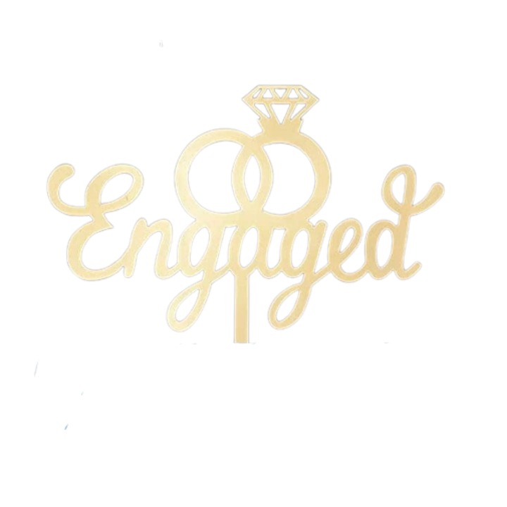 Топер за торта Модел Engaged, златен, 11x11см