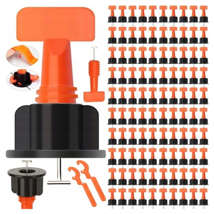 Система за нивелиране на плочки Vorfal, С 2 ключа, 3-16 мм, Оранжев/Черен, Комплект от 100 разделители