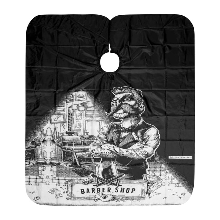 Pelerina cu imprimeu pentru frizerie Activeshop, J-16, Poliester, Negru/Alb