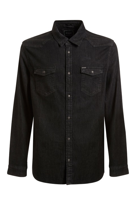 GUESS, Farmering klasszikus gallérral, Koptatott fekete, XL
