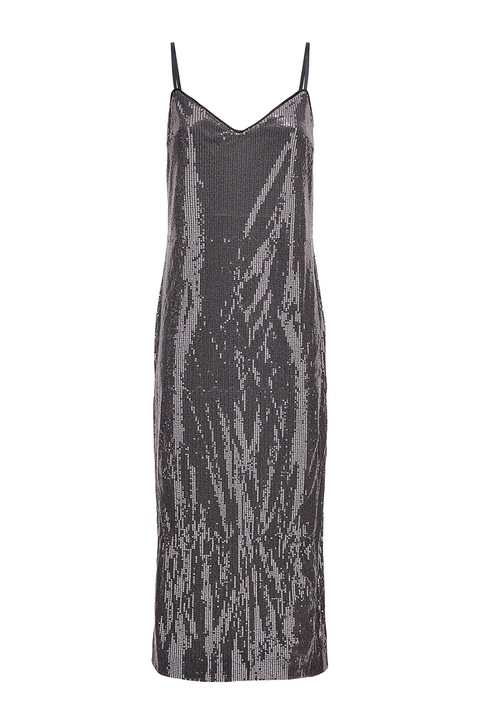 GUESS, Рокля с шпиц и пайети, Тъмносребрист, XS