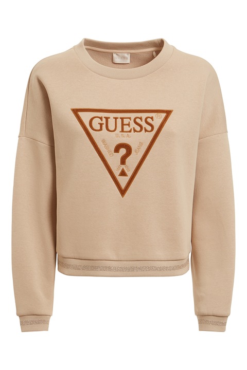 GUESS, Bluza sport cu decolteu la baza gatului si logo supradimensionat, Piersica