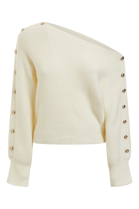 GUESS, Pulover cu nasturi metalici decorativi, Alb fildes, XS