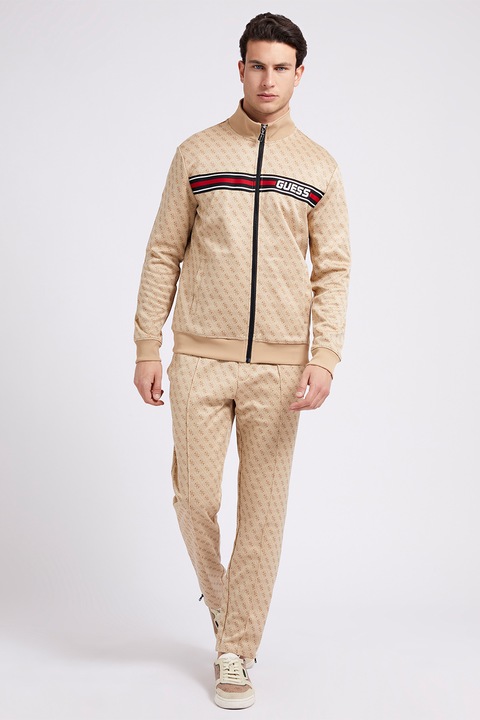 Guess, Pantaloni cu imprimeu logo, pentru fitness, Maro nisip, L