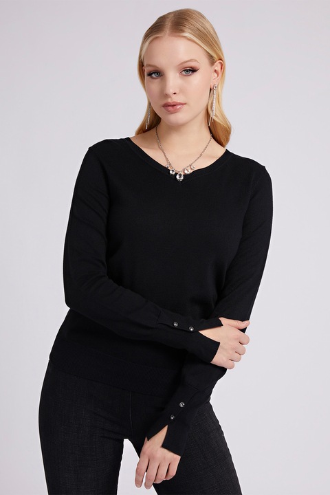GUESS, Pulover cu decolteu rotund, Negru