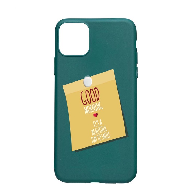 Силиконов калъф Unique за Apple iPhone 11 Pro Max, Good Morning Sticker, Forest Green, FG 48