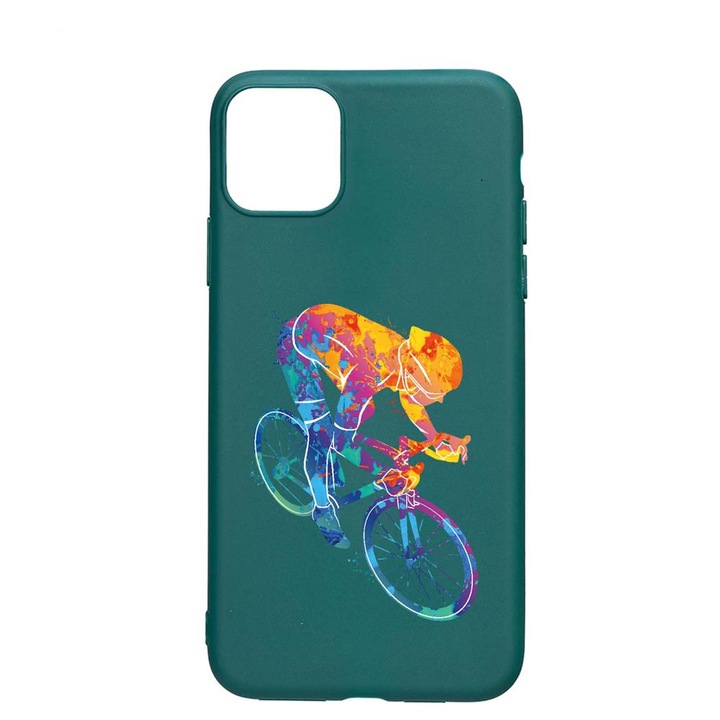 Силиконов калъф Unique за Apple iPhone 11 Pro Max, Cyclist Colorful, Forest Green, FG 793