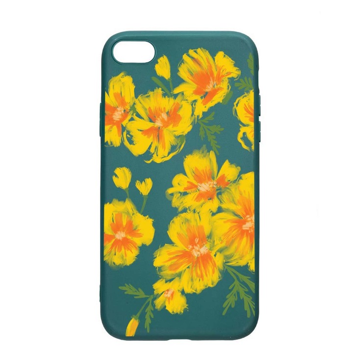 Силиконов калъф Unique за Apple iPhone SE 2020 / 8 / 7, Pastel Colors Collection Flowers, Forest Green, FG 502