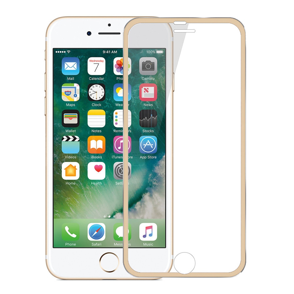 Folie sticla securizata cu rama metalica iPhone 8 Plus/iPhone 7 Plus, 3D, protectie completa ecran si margini curbate, Gold