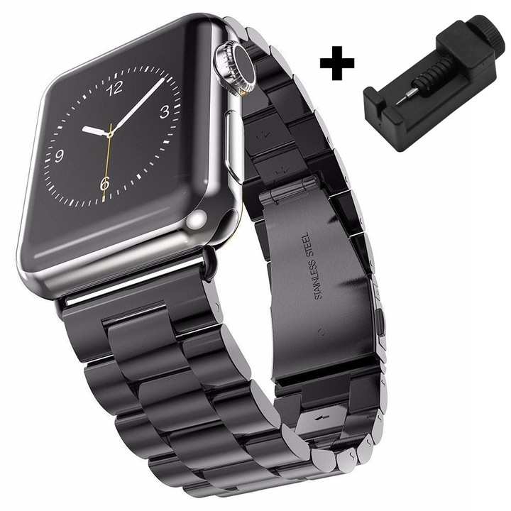 Curea Metalica compatibila cu Apple Watch Ultra3/Ultra 2/Ultra/SE3/SE2/SE/11/10/9/8/7/6/5/4/3/2/1 - 42/44/45/46/49MM CASEY STUDIOS™, din Otel Inoxidabil, Negru