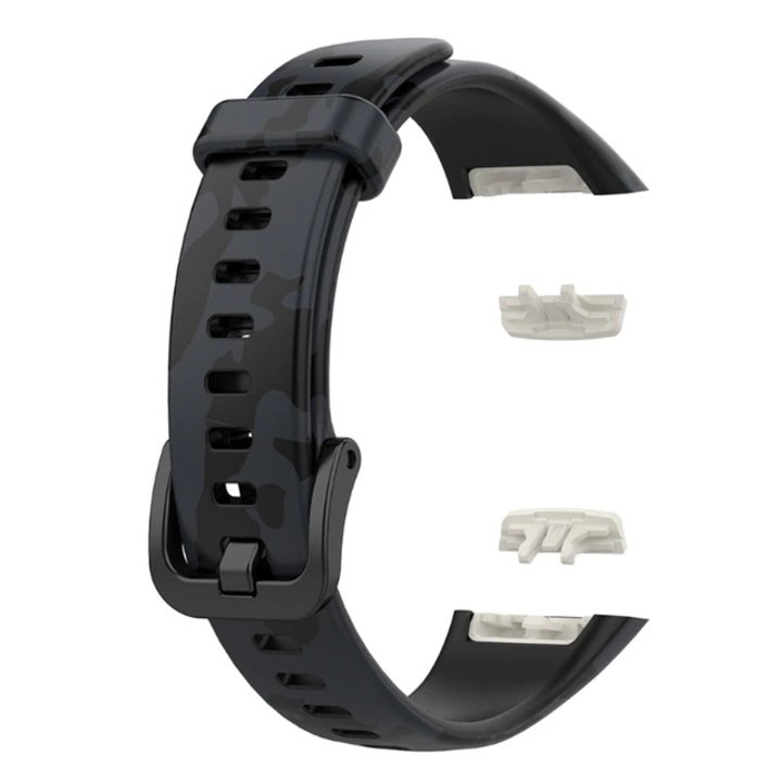 Huawei Band 6/Honor Band 6 okosórával kompatibilis szilikon szíj, gyorskioldó, fekete terepszínű