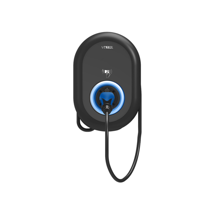 Фиксирана зарядна станция за електрически автомобили Vestel ECV04 AC22SWLDMID T2 (включен захранващ кабел тип 2), 22kWh, тип 2, 32A, IP54, 400 V, Wifi, 4G, дисплей, MID сертифициран измервателен уред