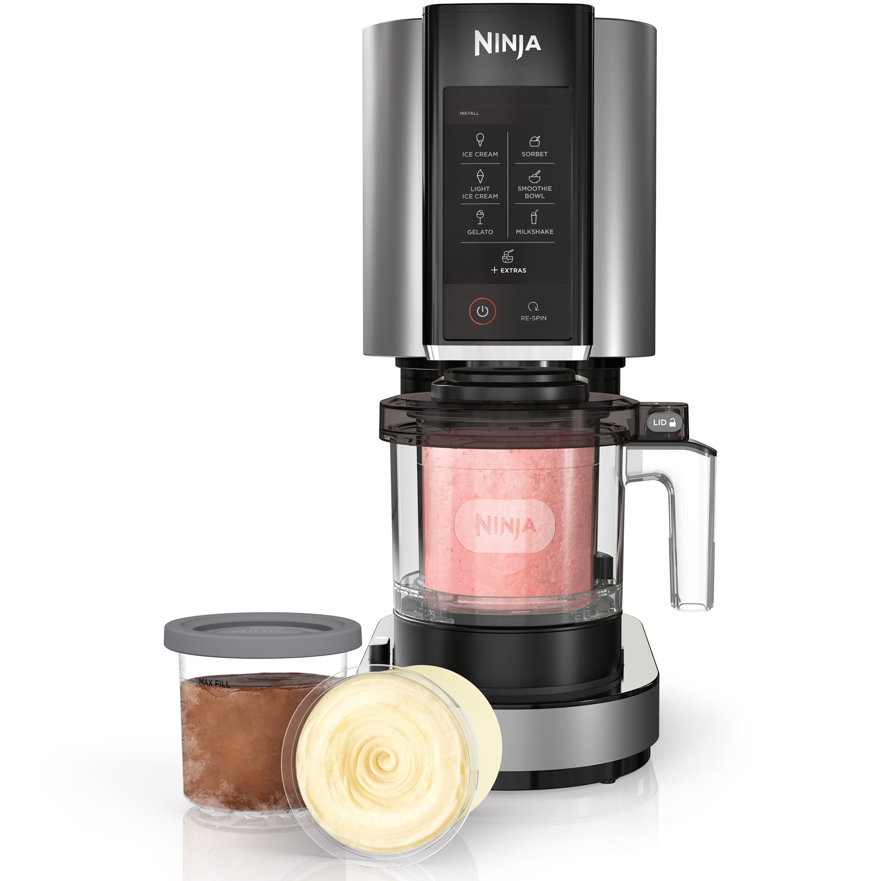 Aparat de inghetata Ninja CREAMi NC300, 800W, 7 programe, capacitate 3x473ml, functii presetate Smoothie si Milkshake, negru/argintiu