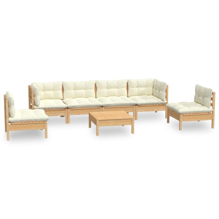 Set mobilier de gradina Zakito Europe, din lemn de pin, cu perne, crem, 63.5x63.5x62.5 cm
