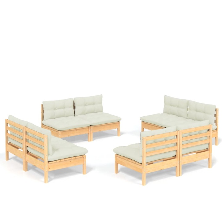 Set mobilier de gradina Zakito Europe, lemn de pin, cu perne, crem/maro, 63.5x63.5x62.5 cm