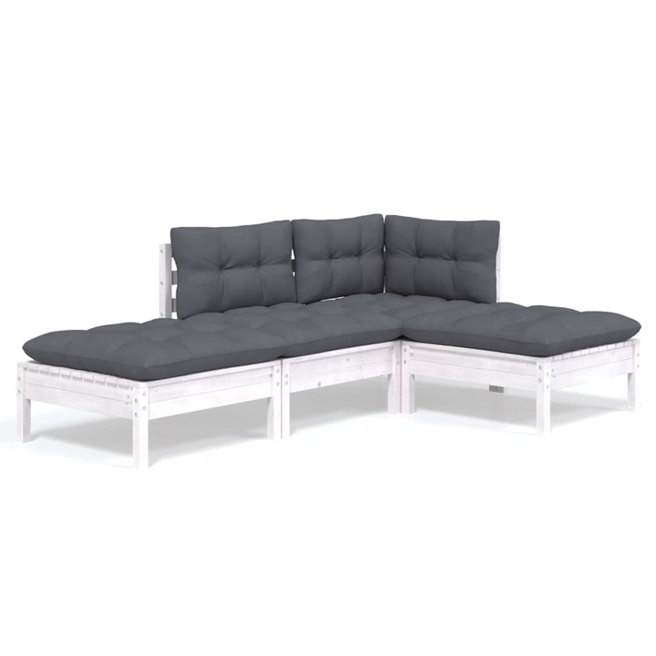 Set mobilier gradina cu perne vidaXL, 4 piese, lemn masiv de pin, 50.5 kg 3096287