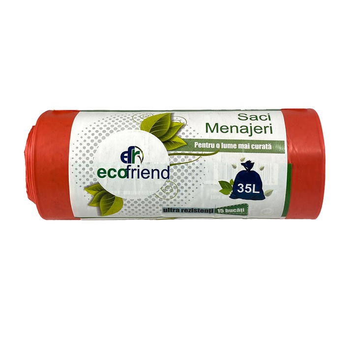 Set 15 bucati, saci menajeri, rosu, EcoFriend, 35 L