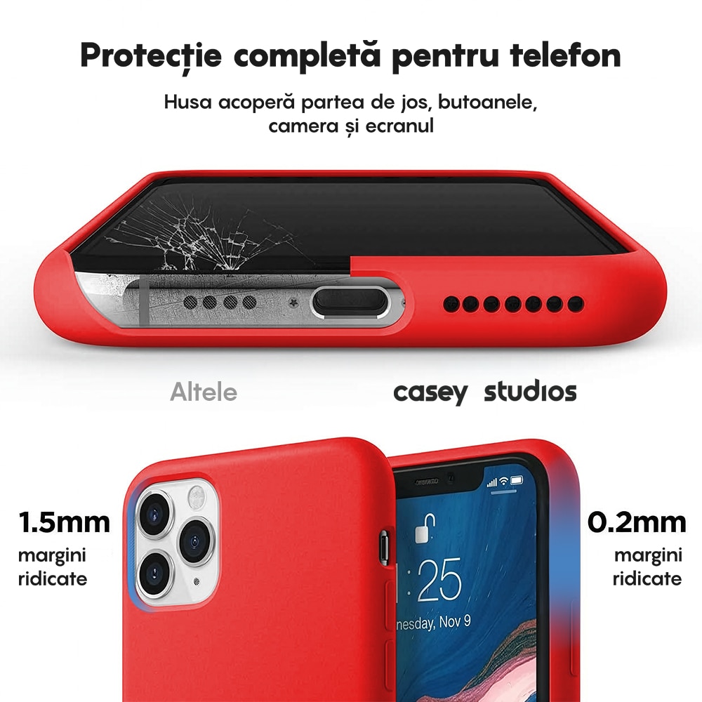 Husa CASEY STUDIOS™ compatibila cu iPhone 11 Pro Max, Soft Silicone Premium, Microfibra in Interior, Red, de Protectie, Ultra Slim, pentru Incarcare Wireless, Margini Ridicate de Protectia Ecranului si a Camerelor
