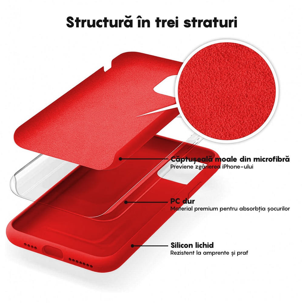 Husa CASEY STUDIOS™ compatibila cu iPhone 11 Pro Max, Soft Silicone Premium, Microfibra in Interior, Red, de Protectie, Ultra Slim, pentru Incarcare Wireless, Margini Ridicate de Protectia Ecranului si a Camerelor