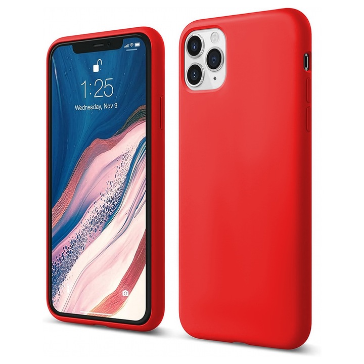 Husa CASEY STUDIOS™ compatibila cu iPhone 11 Pro Max, Soft Silicone Premium, Microfibra in Interior, Red, de Protectie, Ultra Slim, pentru Incarcare Wireless, Margini Ridicate de Protectia Ecranului si a Camerelor