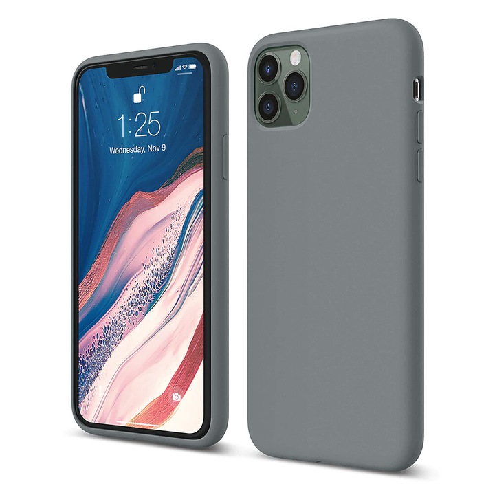 Husa CASEY STUDIOS™ pentru Apple iPhone 11 Pro, Soft Silicone Premium, Microfibra in Interior, Dark Gray, de Protectie, Ultra Slim, pentru Incarcare Wireless, Margini Ridicate pentru Protectia Ecranului si a Camerelor