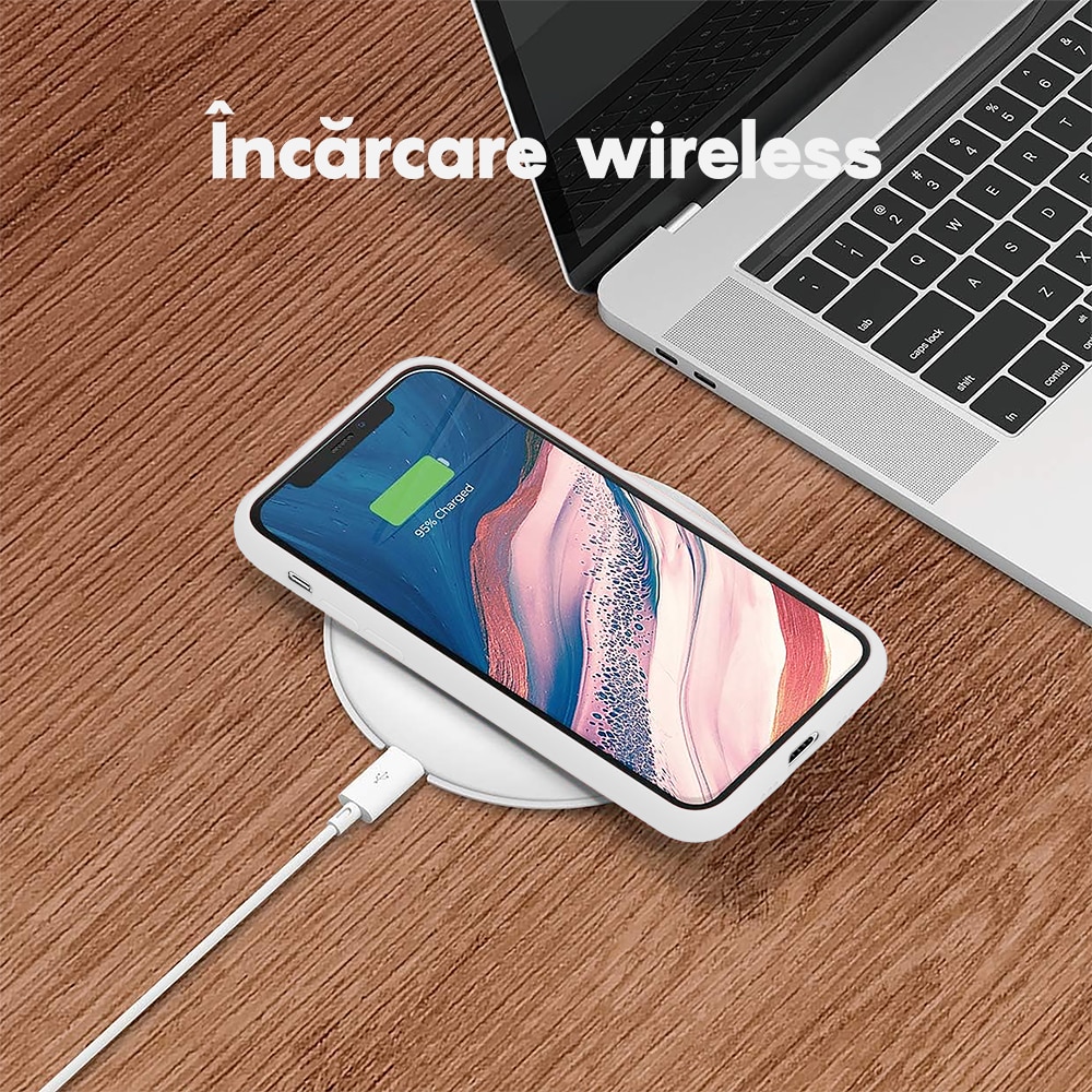 Husa CASEY STUDIOS™ compatibila cu iPhone 7 / 8 / SE 2 / SE 2020 / SE 3 2022, Soft Silicone Premium, Microfibra in Interior, Alb, de Protectie, Ultra Slim, pentru Incarcare Wireless, Margini Ridicate de Protectia Ecranului si a Camerelor