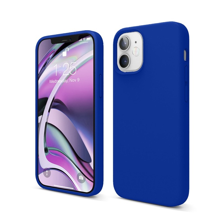 Husa CASEY STUDIOS™ pentru Apple iPhone 12 Mini, Soft Silicone Premium, Microfibra in Interior, Dark Blue, de Protectie, Ultra Slim, pentru Incarcare Wireless, Margini Ridicate pentru Protectia Ecranului si a Camerelor