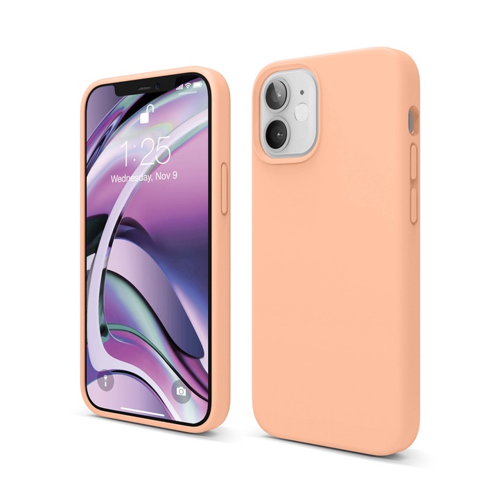 Husa CASEY STUDIOS™ pentru Apple iPhone 12 Mini, Soft Silicone Premium, Microfibra in Interior, Pink Sand, de Protectie, Ultra Slim, pentru Incarcare Wireless, Margini Ridicate pentru Protectia Ecranului si a Camerelor