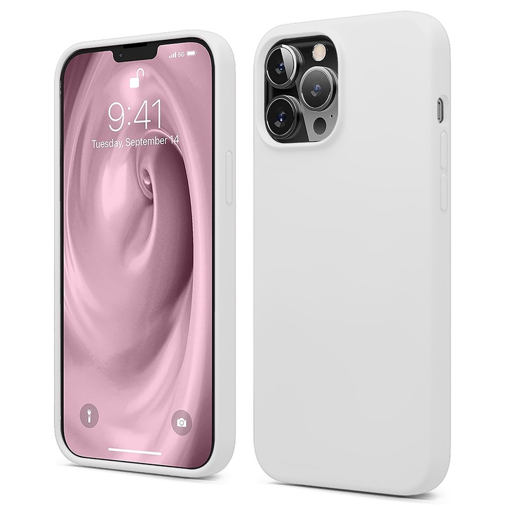 Husa CASEY STUDIOS™ compatibila cu iPhone 12 Pro Max, Soft Silicone Premium, Microfibra in Interior, Alb, de Protectie, Ultra Slim, pentru Incarcare Wireless, Margini Ridicate de Protectia Ecranului si a Camerelor