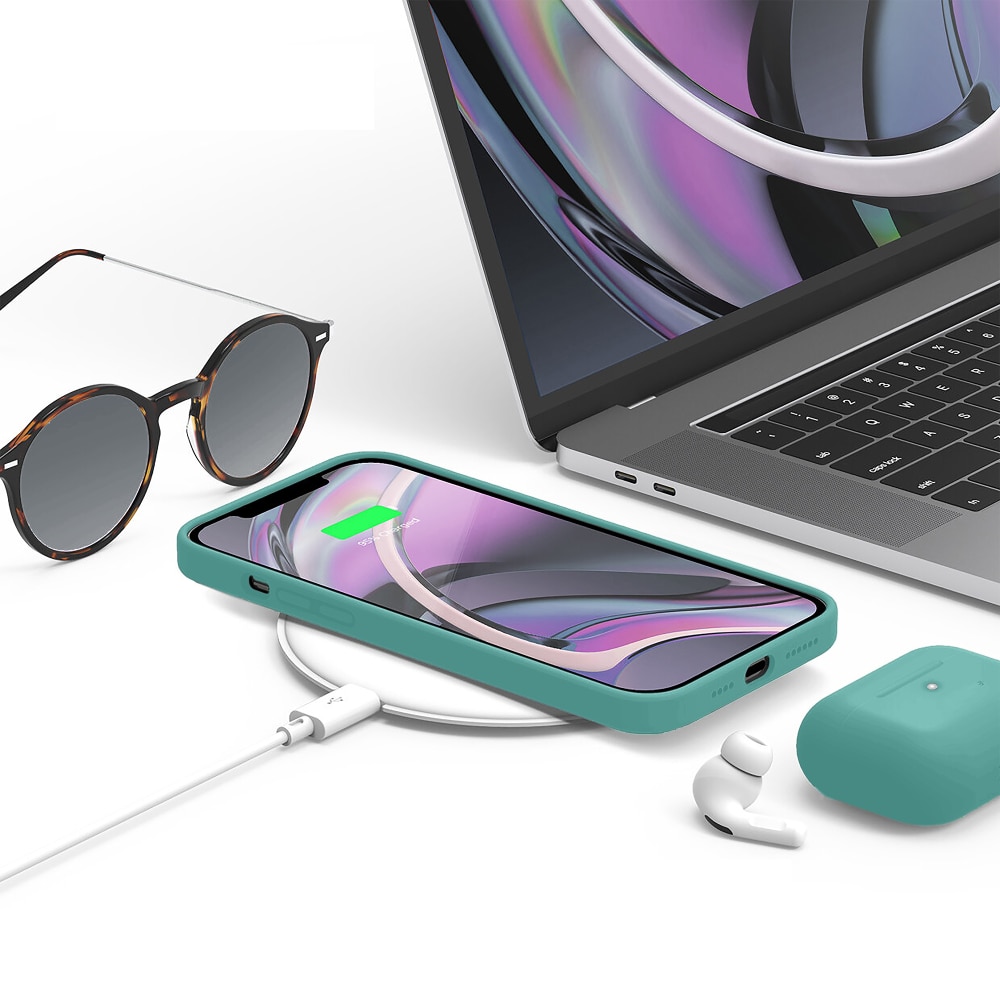 Husa CASEY STUDIOS™ compatibila cu iPhone 12 Pro Max, Soft Silicone Premium, Microfibra in Interior, Turqoise, de Protectie, Ultra Slim, pentru Incarcare Wireless, Margini Ridicate de Protectia Ecranului si a Camerelor
