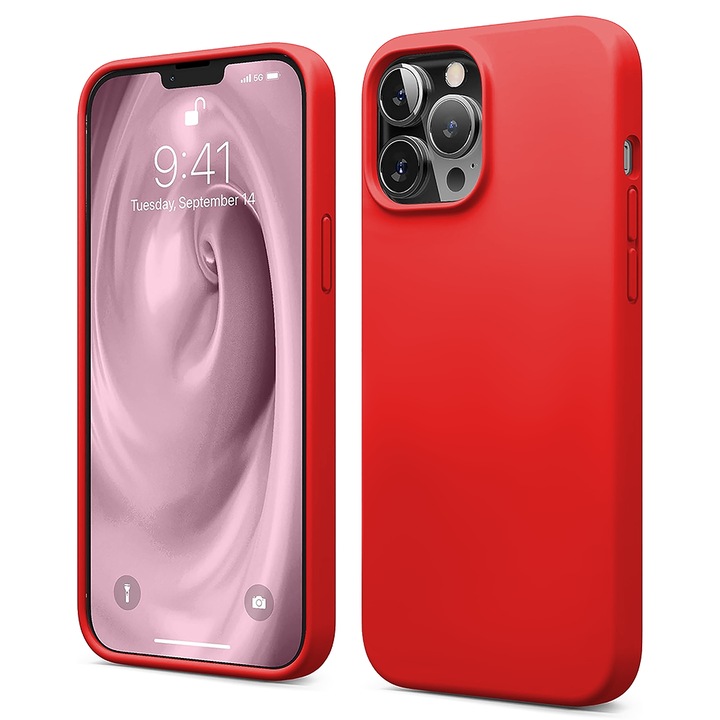 Husa CASEY STUDIOS™ compatibila cu iPhone 12 Pro Max, Soft Silicone Premium, Microfibra in Interior, Red, de Protectie, Ultra Slim, pentru Incarcare Wireless, Margini Ridicate de Protectia Ecranului si a Camerelor