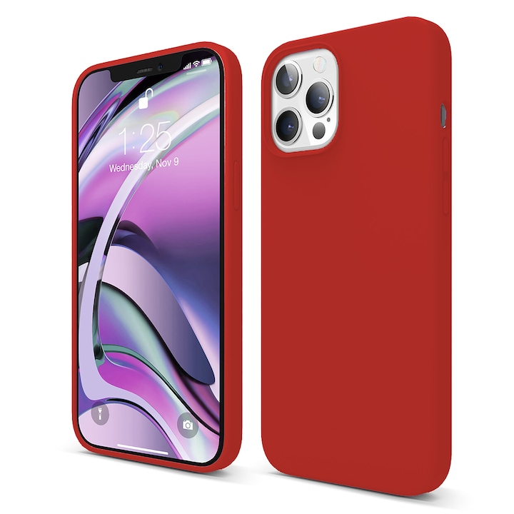 Casey Studios Premium puha szilikon tok iPhone 12 Pro Max készülékhez, ultravékony, szilikon, mikroszálas belső, Piros