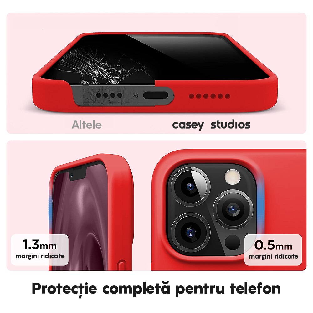Husa CASEY STUDIOS™ compatibila cu iPhone 12 Pro Max, Soft Silicone Premium, Microfibra in Interior, Red, de Protectie, Ultra Slim, pentru Incarcare Wireless, Margini Ridicate de Protectia Ecranului si a Camerelor