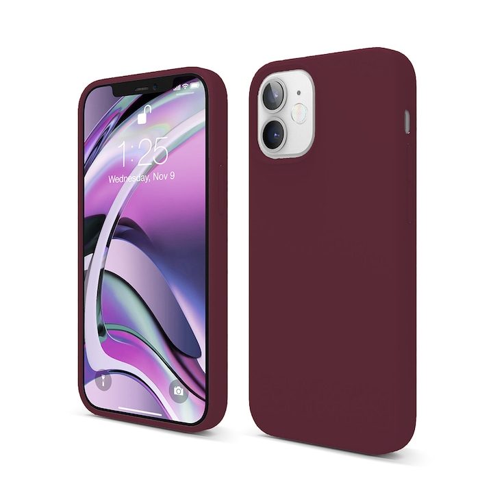 Casey Studios Premium puha szilikon tok iPhone 12 Mini készülékhez, ultravékony, szilikon, mikroszálas belső, Burgundi