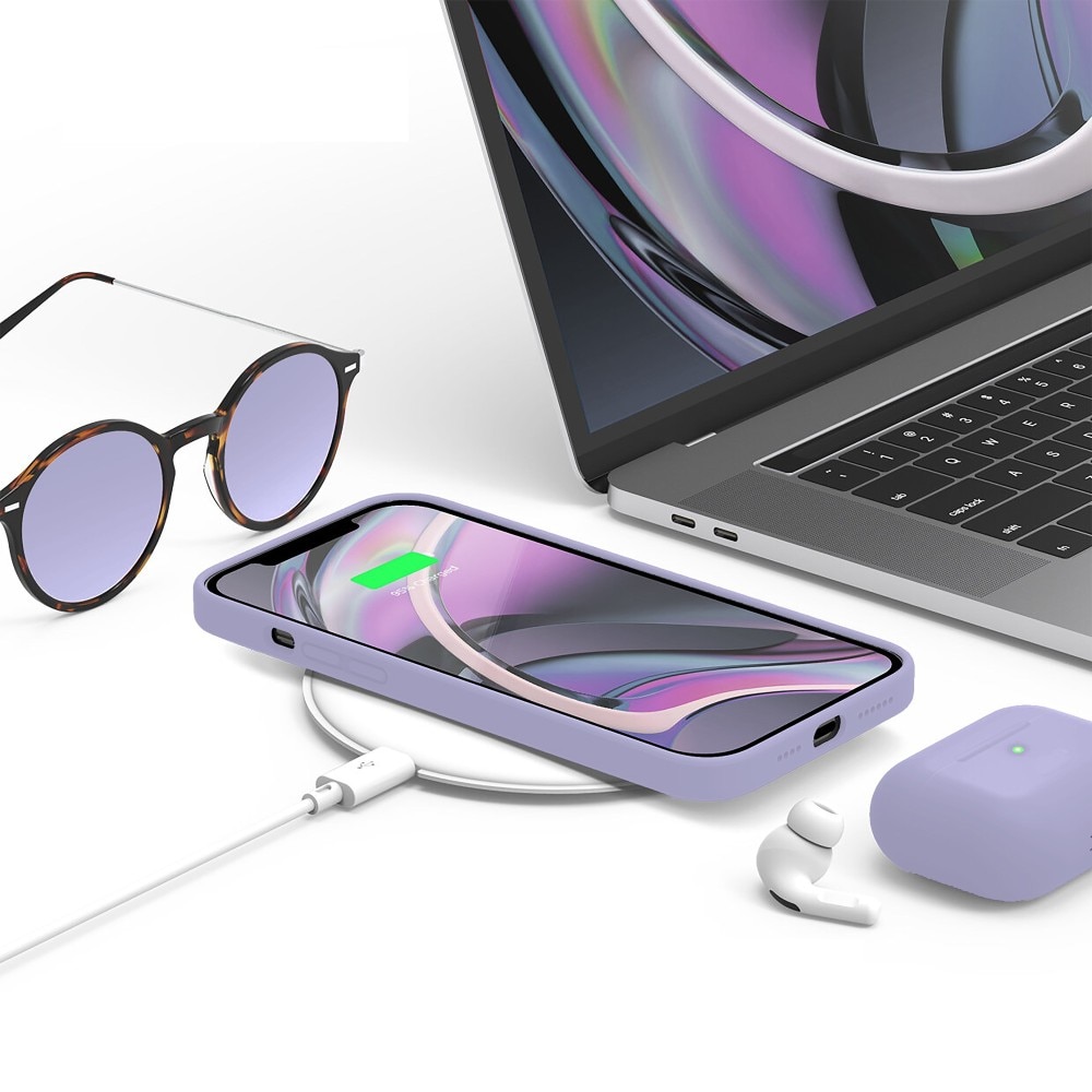 Husa CASEY STUDIOS™ compatibila cu iPhone 12 / 12 Pro, Soft Silicone Premium, Microfibra in Interior, Light Lilac, de Protectie, Ultra Slim, pentru Incarcare Wireless, Margini Ridicate de Protectia Ecranului si a Camerelor