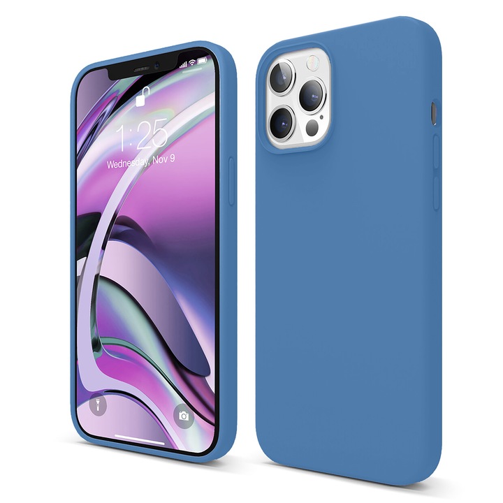 Casey Studios Premium puha szilikon tok iPhone 12 Pro Max készülékhez, ultravékony, szilikon, mikroszálas belső, Aqua Blue