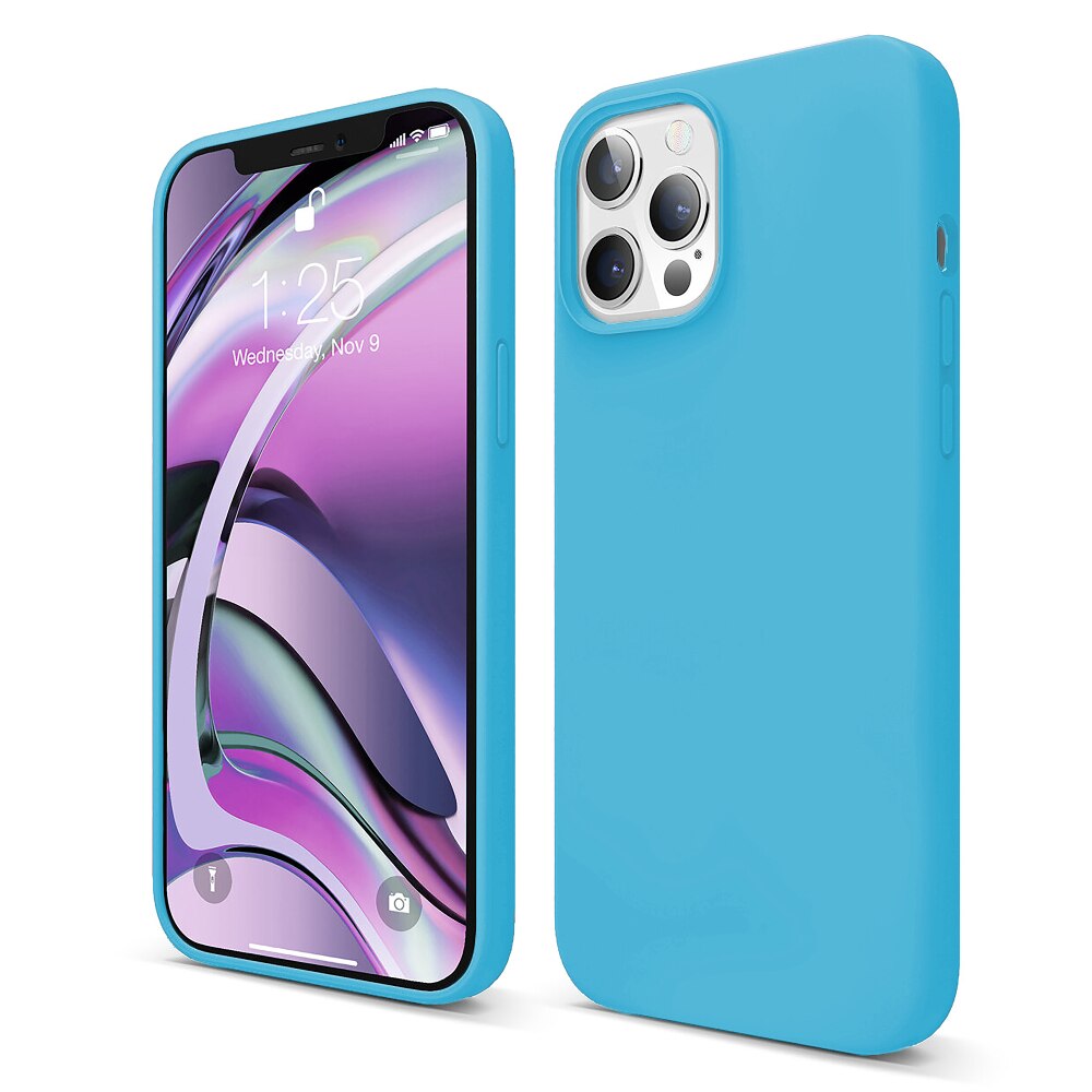 Husa CASEY STUDIOS™ compatibila cu iPhone 12 Pro Max, Soft Silicone Premium, Microfibra in Interior, Cadet Blue, de Protectie, Ultra Slim, pentru Incarcare Wireless, Margini Ridicate de Protectia Ecranului si a Camerelor